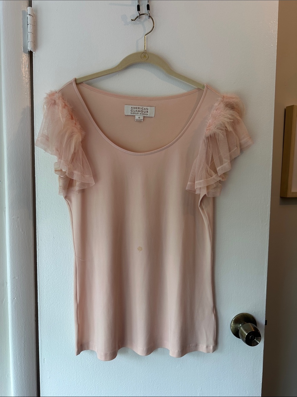 Bradley Mischka for American Glamour - Blush Pink Flutter Sleeve Top